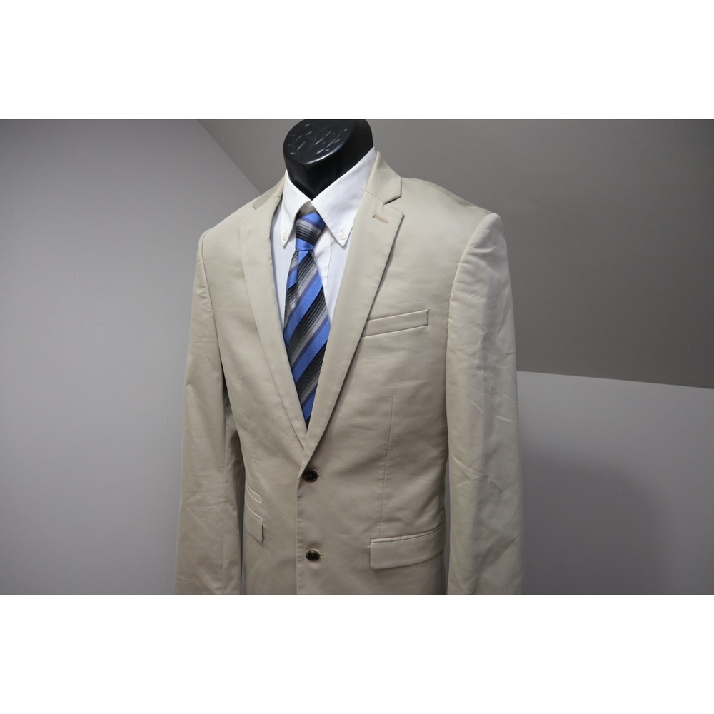 Express Photographer Suit Men Size 38L 34x32 Tan Khaki Modern Fit Two Button EUC
